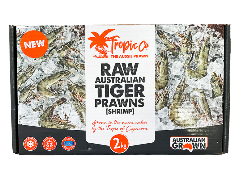 Frozen Raw Australian Tiger Prawns U10 - Tropic Co (2KG Box)