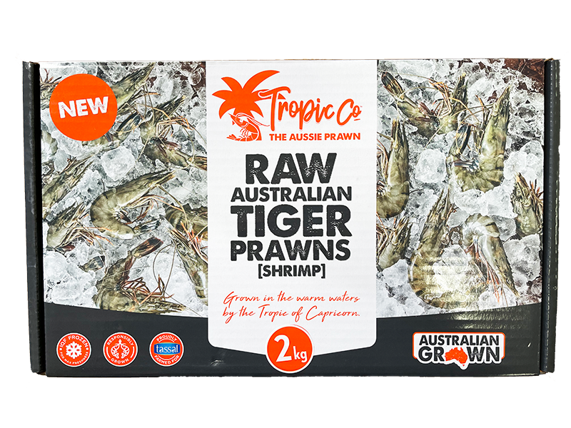 Frozen Raw Australian Tiger Prawns U10 - Tropic Co (2KG Box)